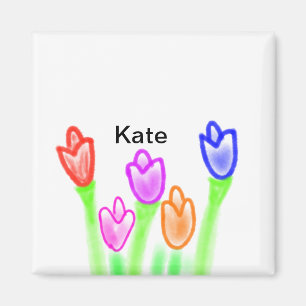 Colourful tulip watercolor add name text modern magnet