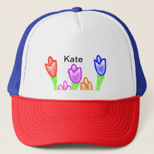 Colourful tulip watercolor add name text modern   trucker hat