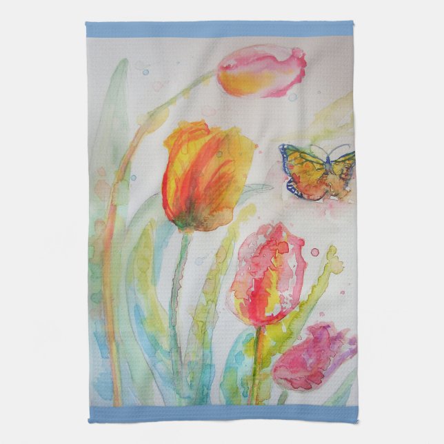 Colourful Tulip Watercolour Tea Towel (Vertical)
