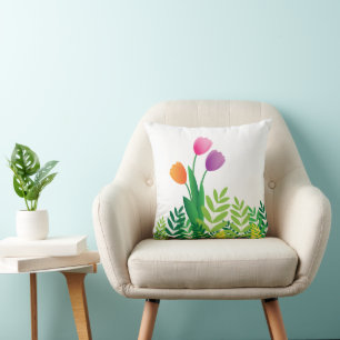 Colourful Tulips and Green Vegetation Cushion