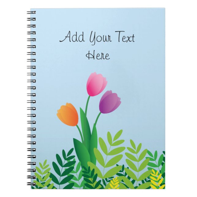 Colourful Tulips and Green Vegetation Notebook (Front)