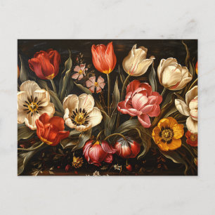 Colourful Tulips Botanical Oil Painting Postcard