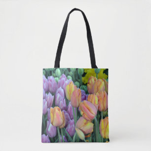 Colourful tulips bunches tote bag