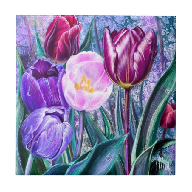 Colourful Tulips Ceramic Tile (Front)
