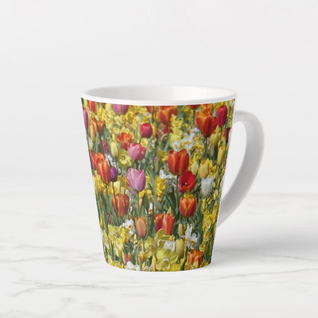 Colourful Tulips & Daffodils Flowers Latte Mug (Right Angle)