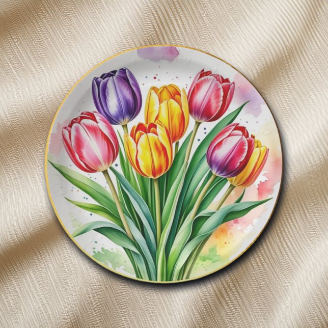 Colourful Tulips Elegant Paper Plate (Creator Uploaded)