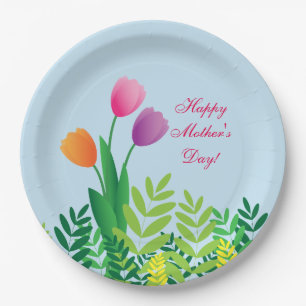 Colourful Tulips, Happy Mother's Day Paper Plate
