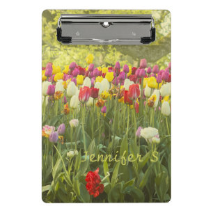 Colourful tulips in a park personalised mini clipboard