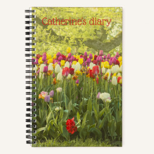Colourful tulips in a park personalised notebook