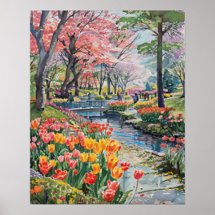 Colourful Tulips in the Park Poster