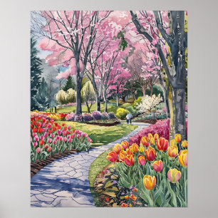 Colourful Tulips in the Park Poster