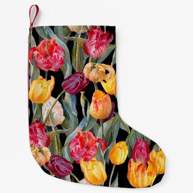 Colourful tulips, isolated black background. small christmas stocking (Front)