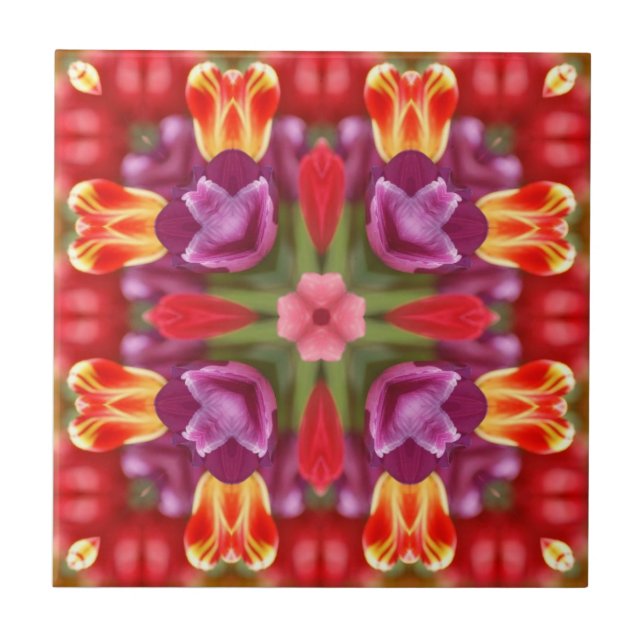 Colourful Tulips Kaleidoscope Tile (Front)