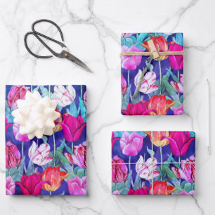 Colourful Tulips Pattern Wrapping Paper Sheet