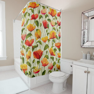 Colourful tulips Patterns With Leaves Veins Shower Curtain