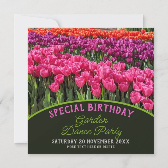Colourful Tulips Special Birthday Garden Dance Invitation (Front)