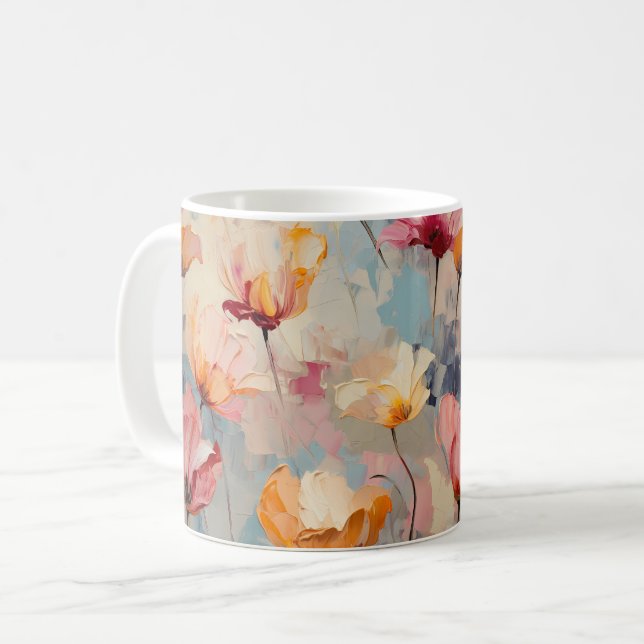 Colourful Tulips Watercolor Floral Pattern Coffee Mug (Front Left)