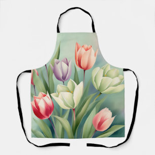 Colourful Tulips Watercolor Romantic Apron