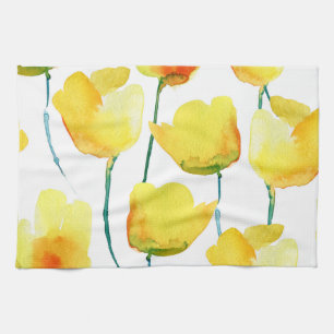 Colourful Tulips Watercolor: Seamless Illustration Tea Towel