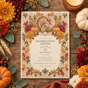 Colourful Turkey Fall Jubilee Thanksgiving Dinner Invitation