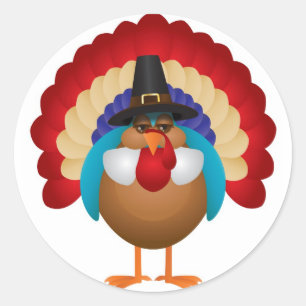 Colourful Turkey with Pilgrim Hat Sticker