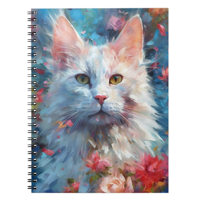 Colourful Turkish Angora cat Notebook (Front)