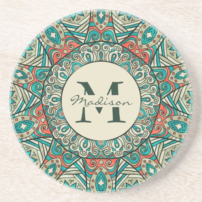 Colourful Turkish Inspired Geometric Circle Lace Coaster (Front)