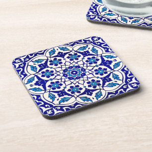 Colourful Turkish Ottoman Iznik Blue Tile Motif Coaster