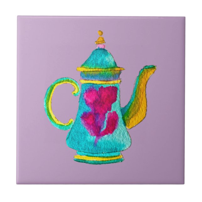 Colourful Turkish teapot watercolor Ceramic Tile (Front)