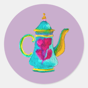 Colourful Turkish teapot watercolor Classic Round Sticker