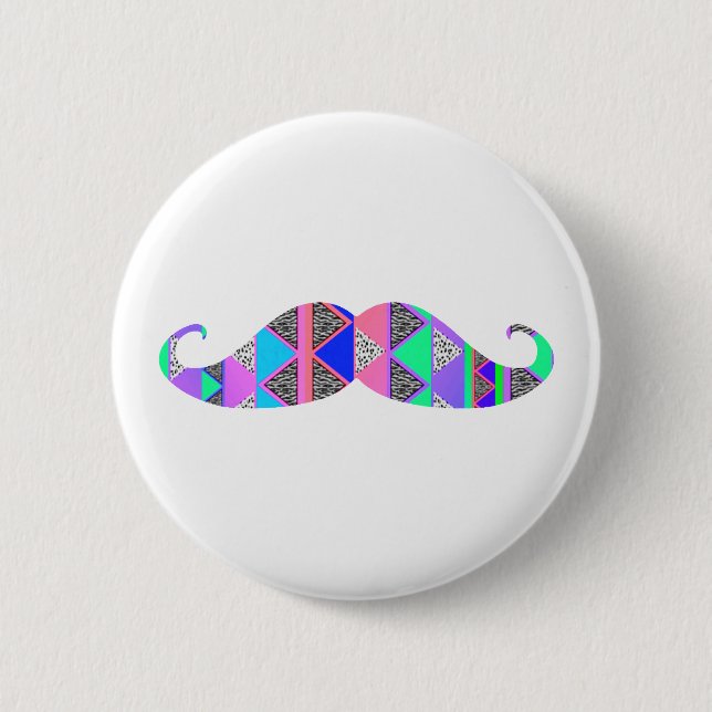 Colourful Turquoise Aztec Pattern Moustache 6 Cm Round Badge (Front)