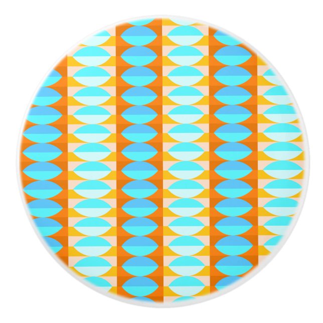 Colourful Turquoise Blue Orange Yellow Pattern Ceramic Knob (Front)