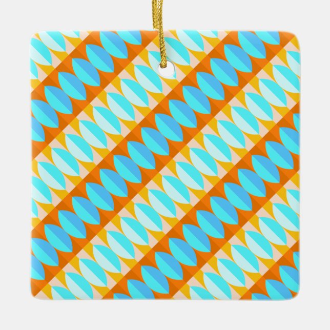 Colourful Turquoise Blue Orange Yellow Pattern Ceramic Ornament (Front)