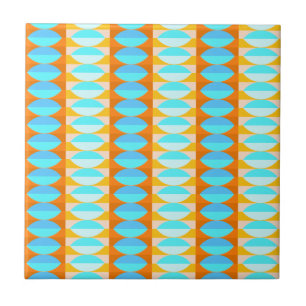 Colourful Turquoise Blue Orange Yellow Pattern Ceramic Tile