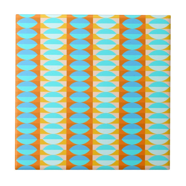 Colourful Turquoise Blue Orange Yellow Pattern Ceramic Tile (Front)
