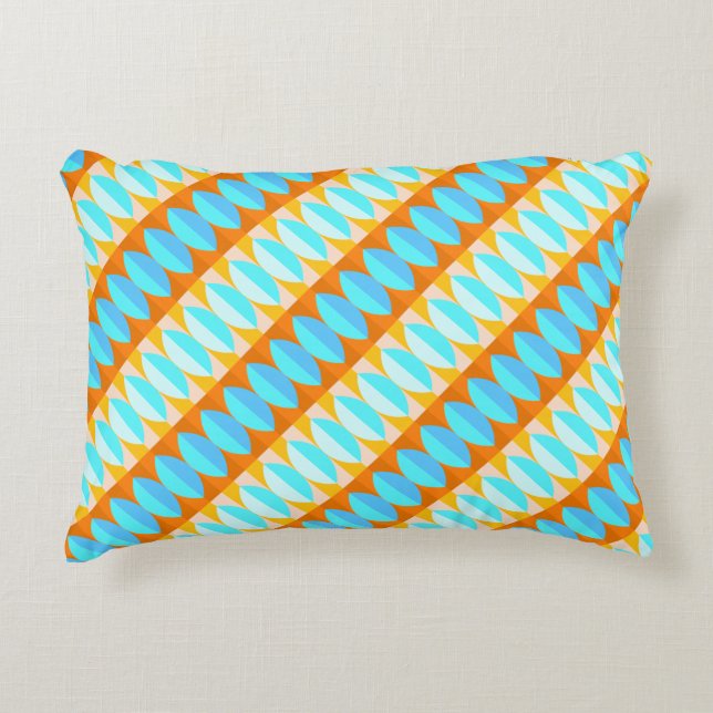 Colourful Turquoise Blue Orange Yellow Pattern Decorative Cushion (Front)