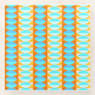 Colourful Turquoise Blue Orange Yellow Pattern Glass Coaster