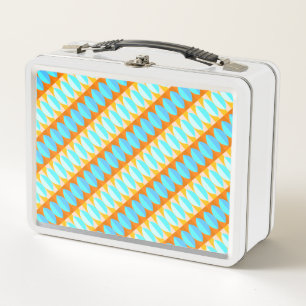Colourful Turquoise Blue Orange Yellow Pattern Metal Lunch Box