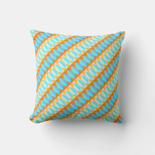 Colourful Turquoise Blue Orange Yellow Pattern Outdoor Cushion (Front)