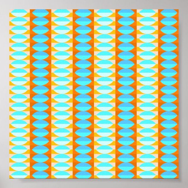 Colourful Turquoise Blue Orange Yellow Pattern Poster (Front)