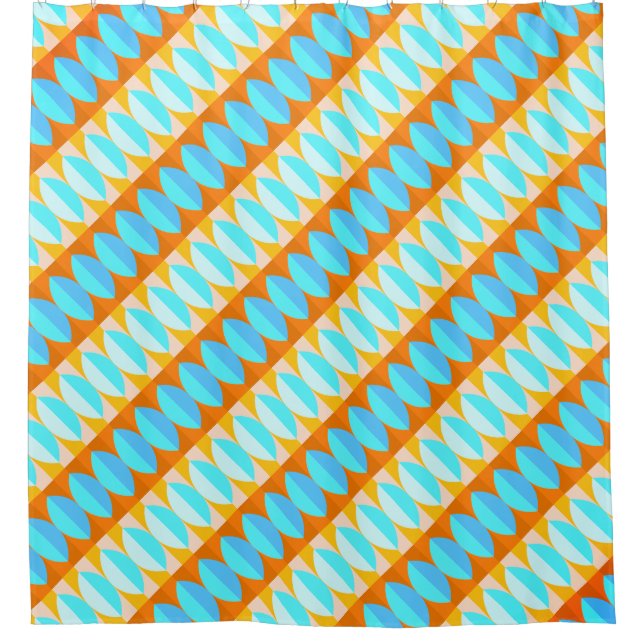 Colourful Turquoise Blue Orange Yellow Pattern Shower Curtain (Front)