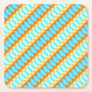 Colourful Turquoise Blue Orange Yellow Pattern Square Paper Coaster