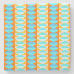 Colourful Turquoise Blue Orange Yellow Pattern Stone Coaster
