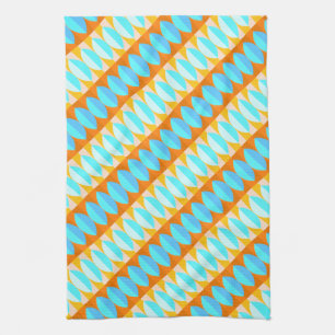 Colourful Turquoise Blue Orange Yellow Pattern Tea Towel