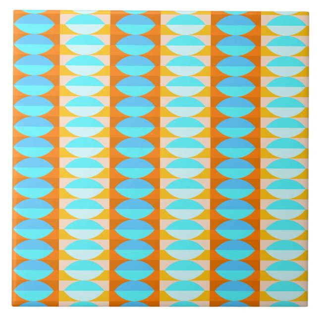 Colourful Turquoise Blue Orange Yellow Pattern Tile (Front)