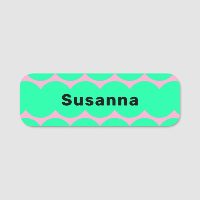 Colourful Turquoise Green Pink Squiggle Magnetic Name Tag (Front)