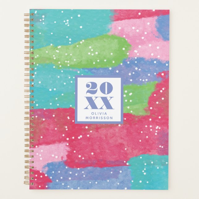 Colourful Turquoise, Pink & Red Abstract Art Planner (Front)