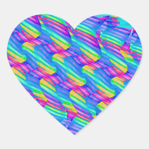 Colourful Turquoise Rainbow Wave Twists Artwork Heart Sticker