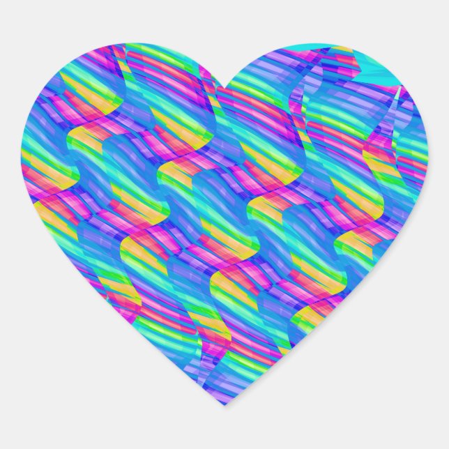 Colourful Turquoise Rainbow Wave Twists Artwork Heart Sticker (Front)