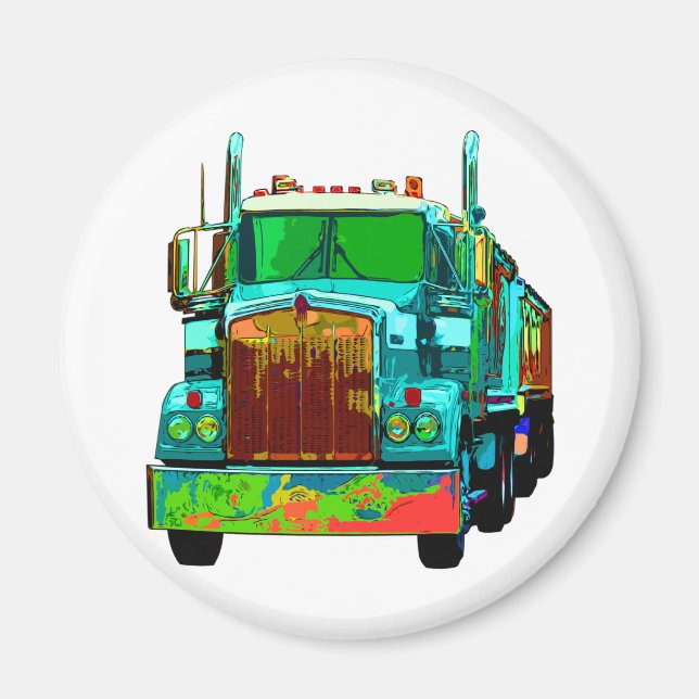 Colourful Turquoise Semi Truck Magnet (Front)